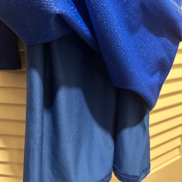 NWOT One Shoulder Contrast Mesh Bodycon Cocktail Dress Metallic Royal Blue - Picture 3 of 5